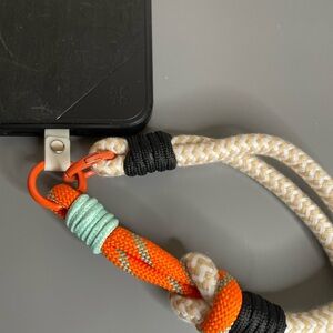 Colorful Rope Phone Wrist Lanyard - Orange, Beige, Mint